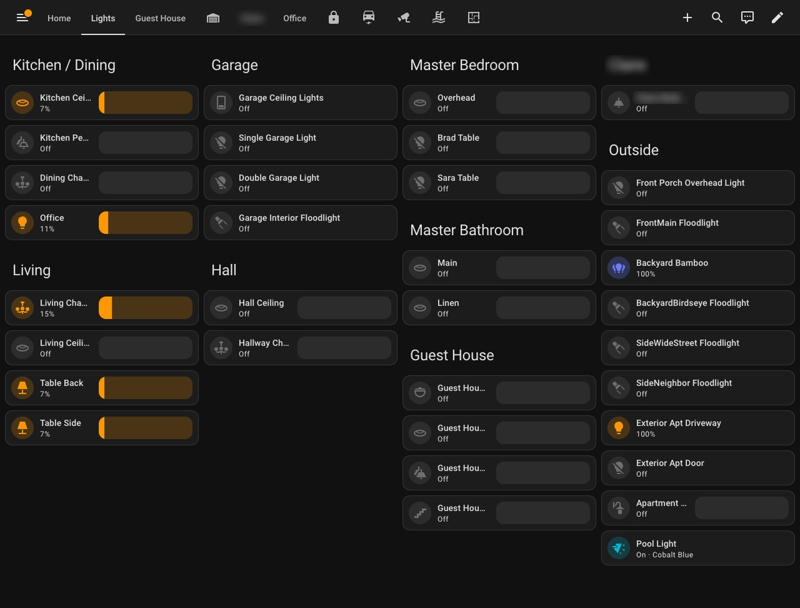 The old lights page: four crowded columns, names cut off mid-word, and the last column running off the bottom of the screen